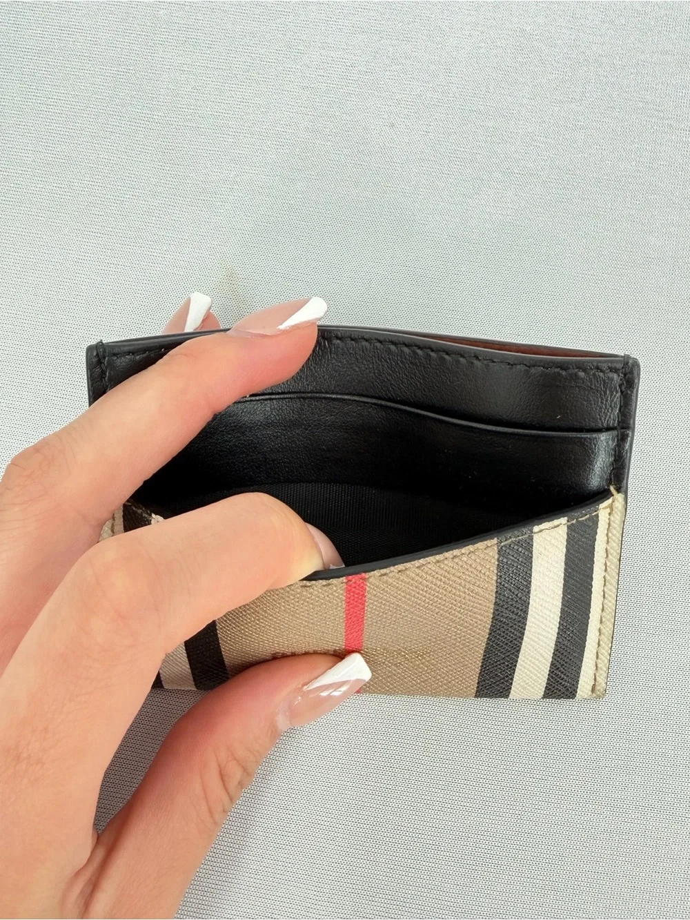 Burberry Vintage Check Unisex Card Holder Wallet Leather Trim designer wallet